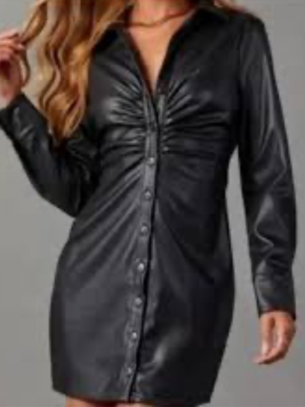 Black Faux Leather Button-Front Mini Dress